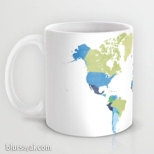 Lime green and blue world map mug 1