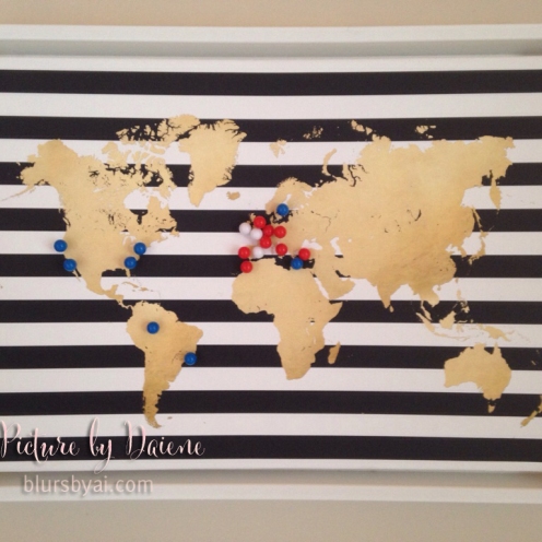 Gold, black and white travel pinboard